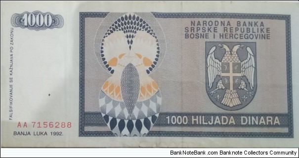 Banknote from Bosnia year 1992