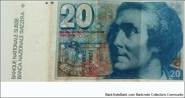 20 franc . De saussure Banknote