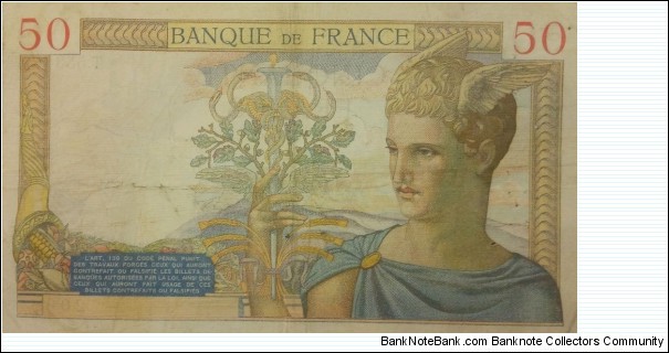 Banknote from France year 1937