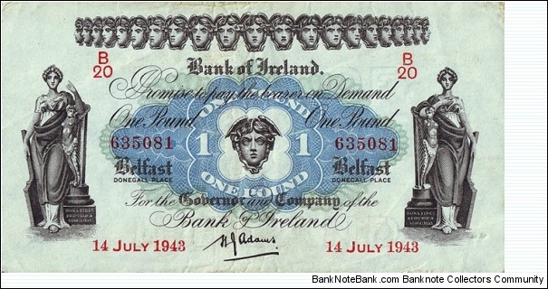 Ulster (Northern Ireland) 1943 1 Pound. Banknote