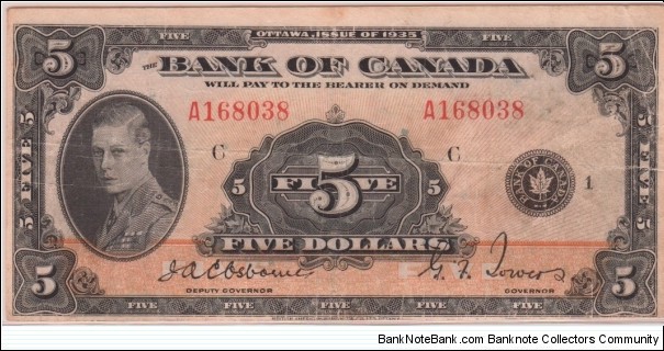 BC-5 E-25i $5 (cut out of register up to 10%) Banknote