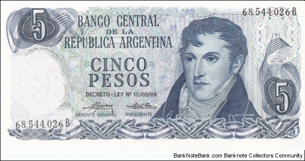 
5 $L - Argentine peso ley Banknote