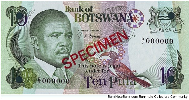 Botswana N.D. 10 Pula.

Specimen. Banknote