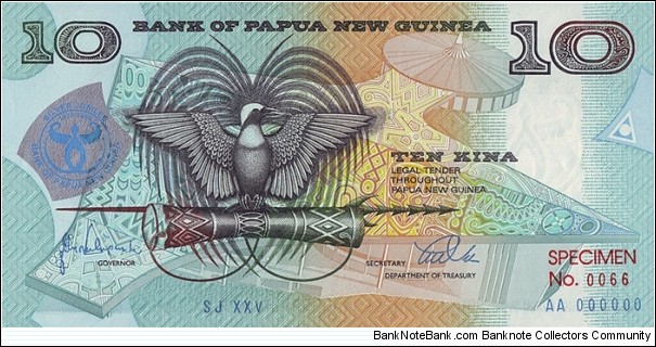 Papua New Guinea 1998 10 Kina.

25 Years of the Bank of Papua New Guinea.

Specimen. Banknote
