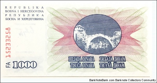 1000 Dinara Banknote