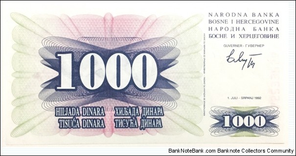 Banknote from Bosnia year 1992