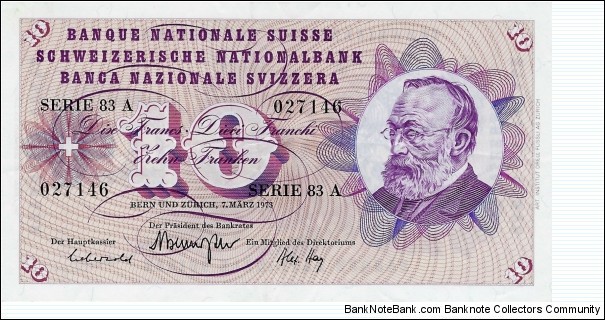 SWITZERLAND 10 Francs 1973 Banknote