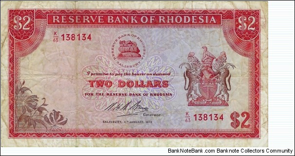 RHODESIA 2 Dollars  Banknote