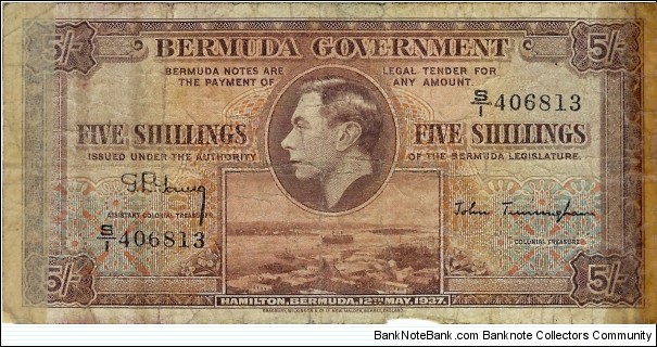 BERMUDA 5 Shillings  Banknote