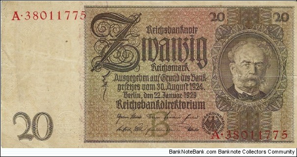 GERMANY 20 Reichmark 1929 Banknote