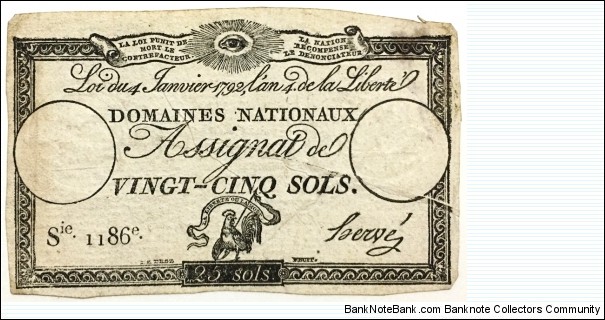 25 Sols(Assignat 1792) Banknote