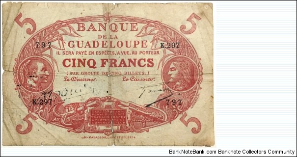 5 Francs (GUADELOUPE / issued 1928-1945)  Banknote