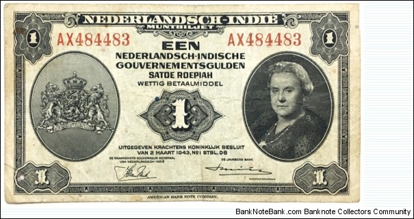 1 Gulden(Netherlands Indies 1943 / Serial 484483)  Banknote
