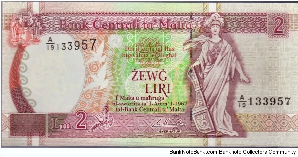 P-45d 2 Maltese Pounds Banknote