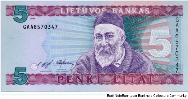 P-55 5 Litai Banknote