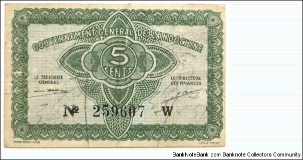 5 Cents/Fen/Xu/Sen/At (Indochina 1942) Banknote