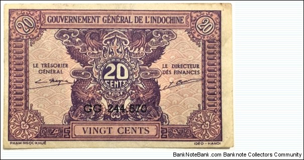 20 Cents/Fen/Xu/Sen/At (Indochina 1942) Banknote