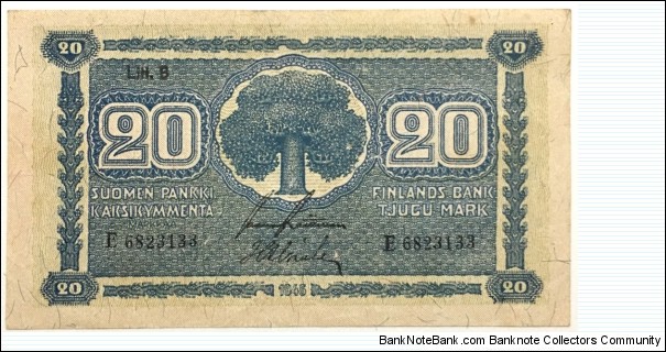 20 Markkaa (Litt.B / Raittinen & Alsiala signatures 1948) Banknote
