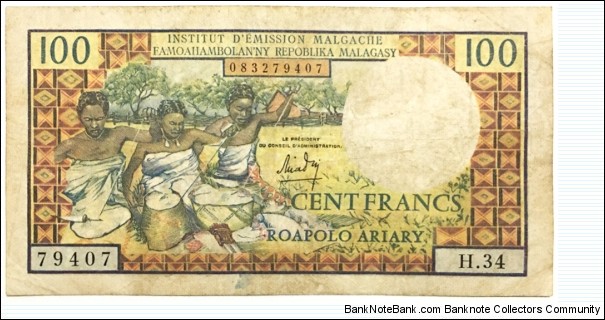100 Francs / 20 Ariary Banknote