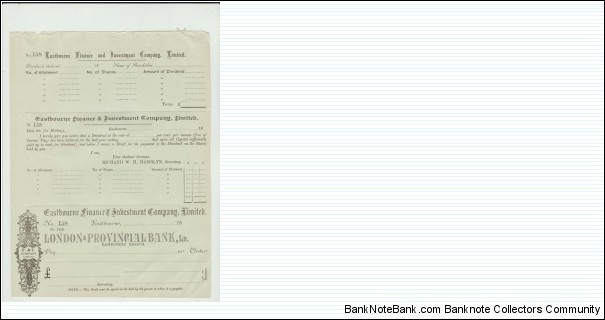 LONDON & PROVINCIAL BANK UNUSED CHEQUE 18-- Banknote