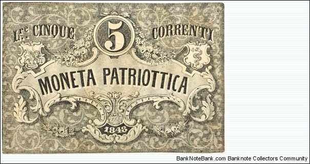 5 Lire Correnti (Kingdom of Lombardy-Venice 1848) Banknote