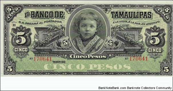 TAMAULIPAS 5 Pesos 1914 Banknote