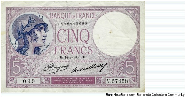 FRANCE 5 Francs  Banknote