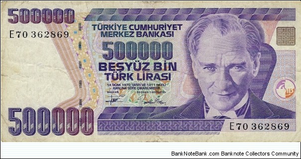 TURKEY 500,000 Lirasi  Banknote