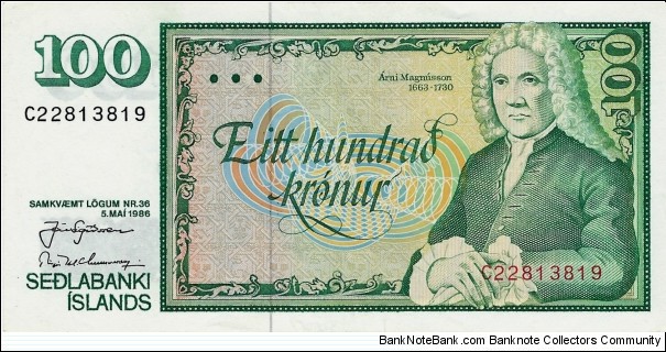 ICELAND 100 Kronur 1986 Banknote