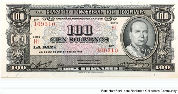 100 Bolivianos / 10 Bolivares Banknote