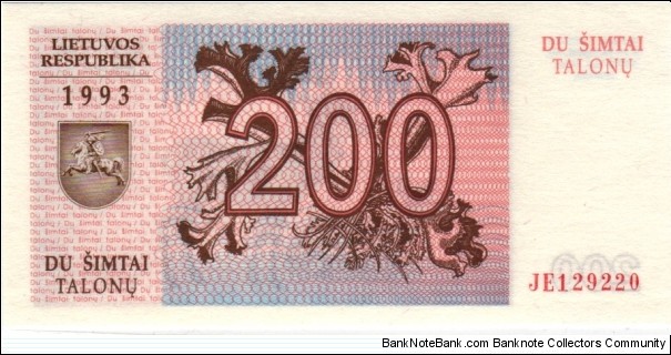 Banknote from Lithuania year 1993