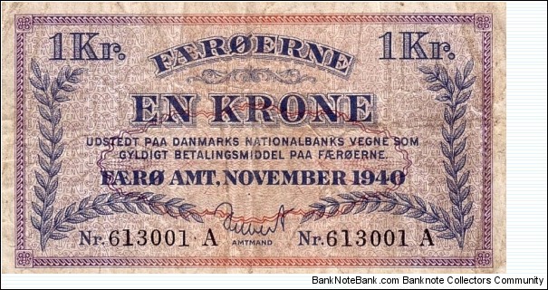 Faroe Islands 1 Krone - 1940 Banknote