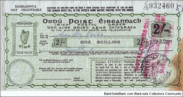 Ireland 1969 2 Shillings postal order.

My first pre-decimal postal order from Ireland. Banknote