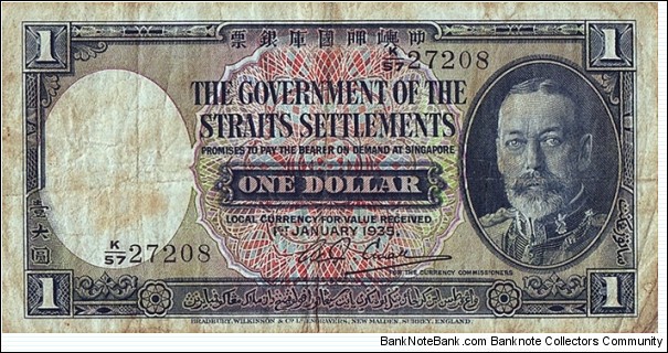 Straits Settlements 1935 1 Dollar. Banknote
