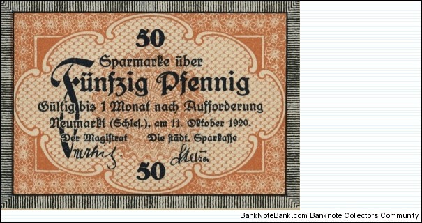 50 Pfennig Notgeld City of Neumarkt/Środa Śląska Banknote