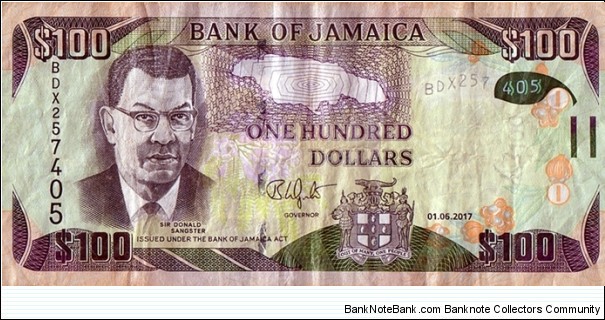 Jamaica 2017 100 Dollars. Banknote