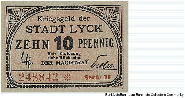 10 Pfennig Notgeld City of Lyck/Ełk Banknote