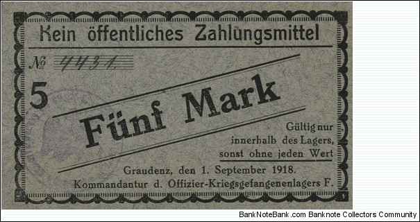 5 Mark - Graudenz. POW camp. Banknote