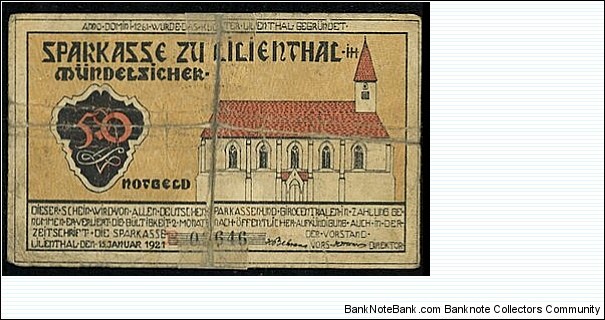 50 Pfennig Notgeld City of Lilienthal Banknote