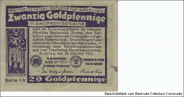 20 Goldpfennige - Notgeld for Silesia (Schlesien, Śląsk) Banknote