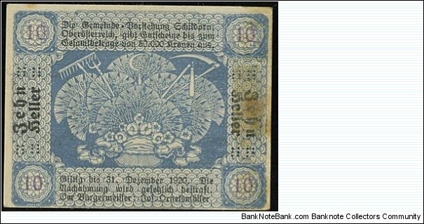 10 Heller - Schildorn. Austrian Notgeld. Banknote