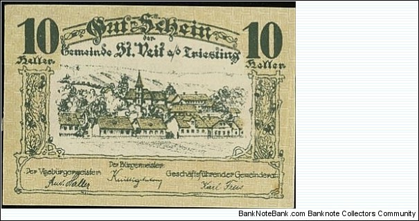 Sankt Veit an der Triesting - 10 Heller Banknote