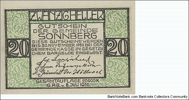 20 Heller - Sonnberg Banknote