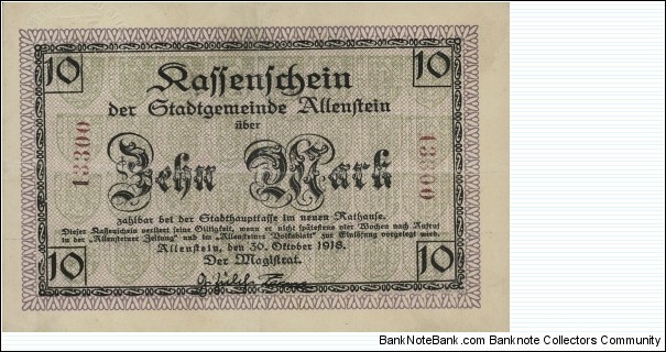 10 Mark - Allenstein/Olsztyn Banknote