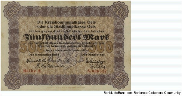 500 Mark - Oels/Oleśnica Banknote