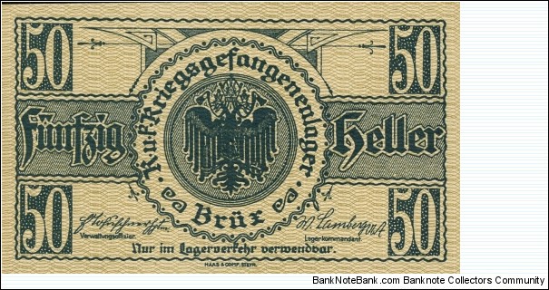 50 Heller - POW camp Brüx (now city in Czech Republic - Most) Banknote