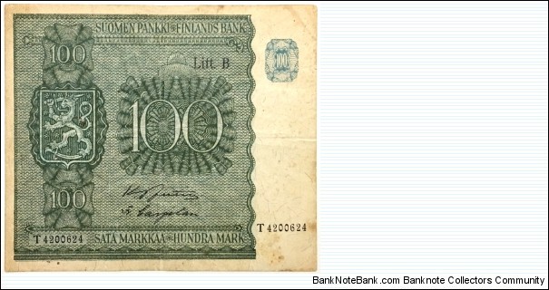 100 Markkaa (Lit.B) Banknote