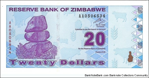 ZIMBABWE 20 Dollars Banknote