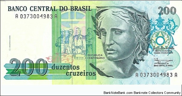 BRAZIL 200 Cruzeiros
1990 Banknote