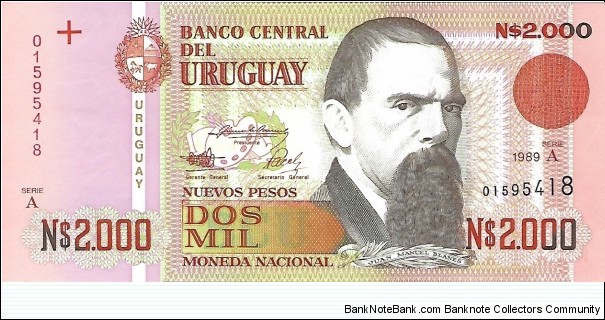 URUGUAY 2,000 New Pesos Banknote